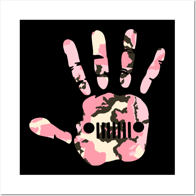 Jeep Wave Camouflage Hand Print, Funny Jeep Camo Pink Grill Palm Vintage Design for Jeep Lovers Wall Art by Printofi.com